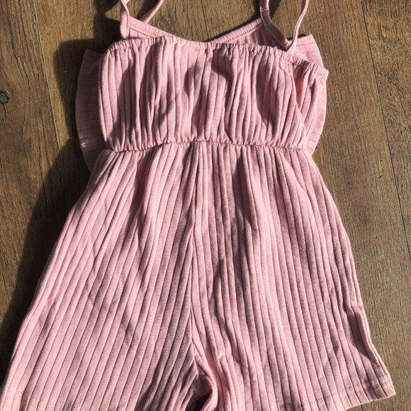 Kuriozud Toddler Girl Sleeveless Jumpsuit with Cute Bow Ribbed Pink - Picture 2 of 5